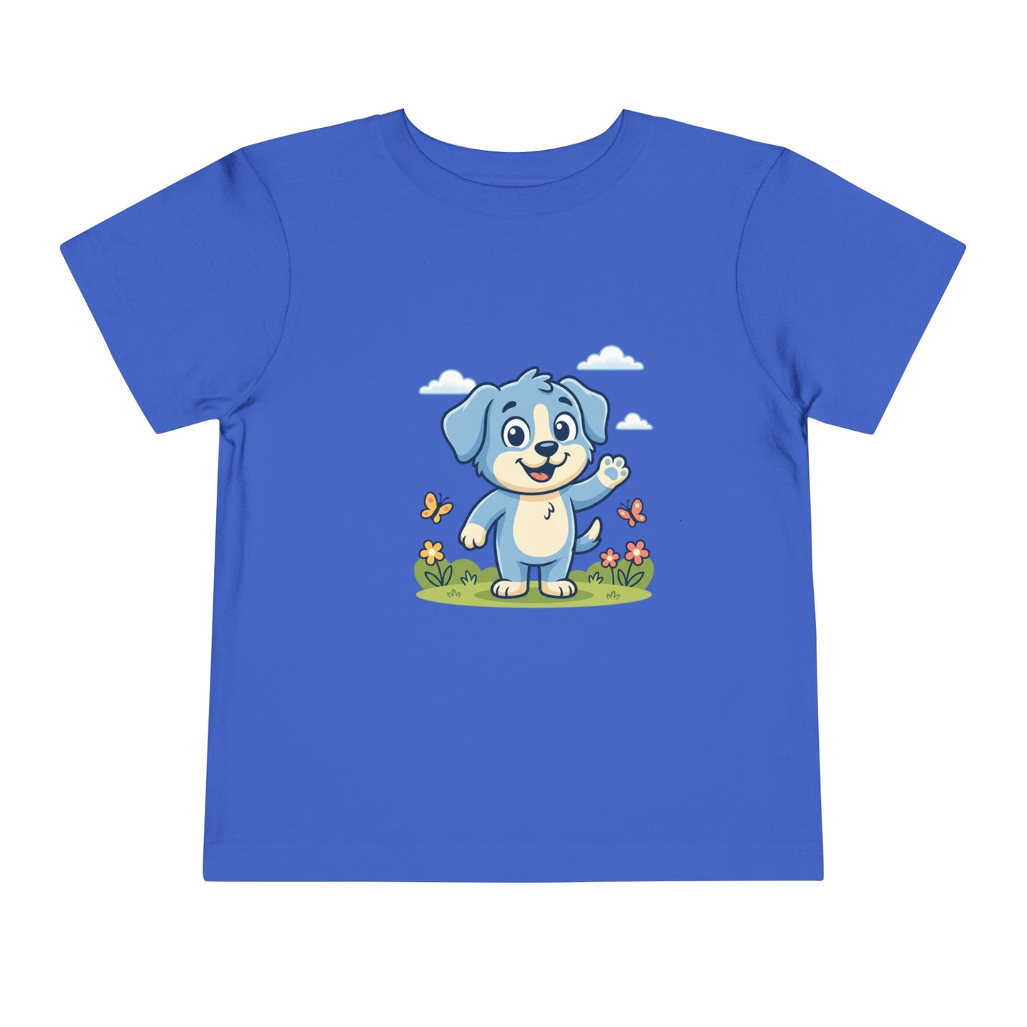 Blue Puppy Cartoon Toddler Tee | Cute Dog IllustrationTricou Personalizat Copii Bella Canvas® – 100% Bumbac Premium pentru Băieți și Fetițe 2T–5T | Tricou Personalizat Confortabil și Colorat
