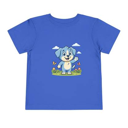 Blue Puppy Cartoon Toddler Tee | Cute Dog IllustrationTricou Personalizat Copii Bella Canvas® – 100% Bumbac Premium pentru Băieți și Fetițe 2T–5T | Tricou Personalizat Confortabil și Colorat