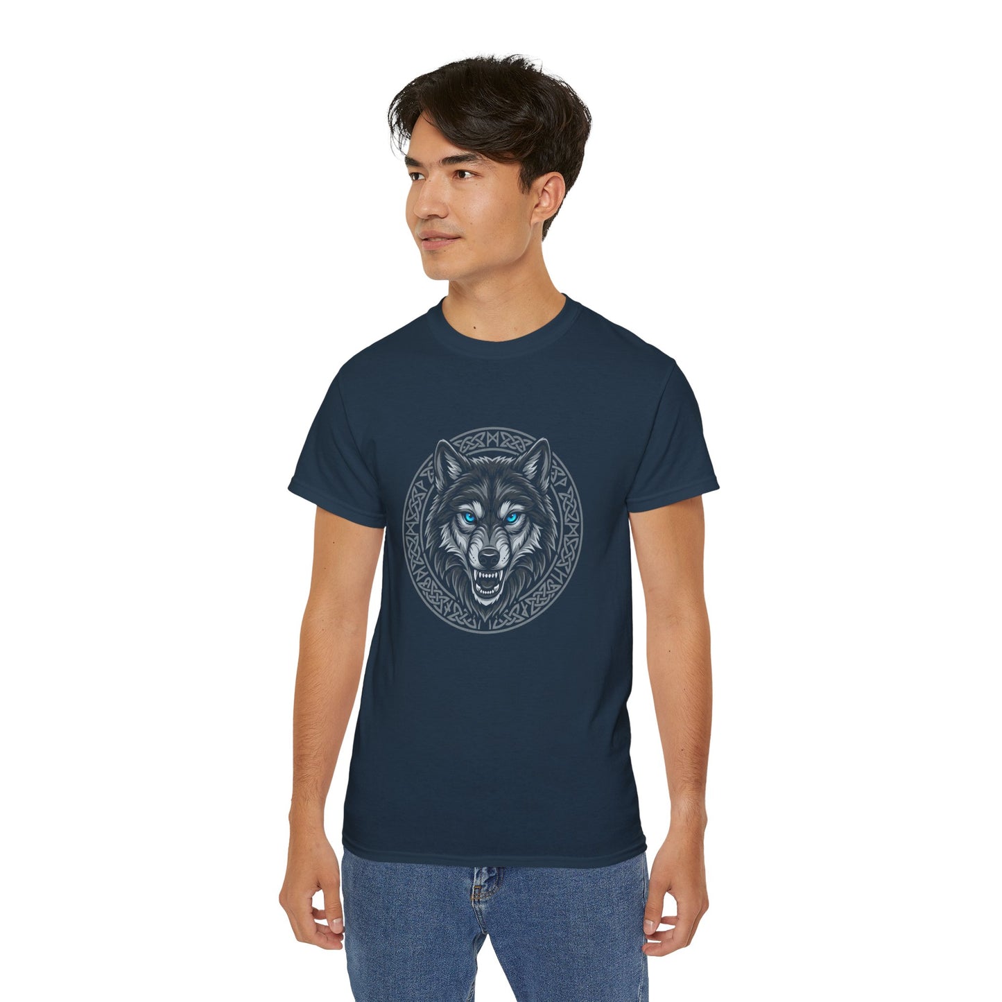 Tricou Lup Unisex Gildan 2000 – Wolf Design Shirt, Nordic Style Tee, Tricou Masculin Puternic, Cadou pentru Iubitori de Lupi