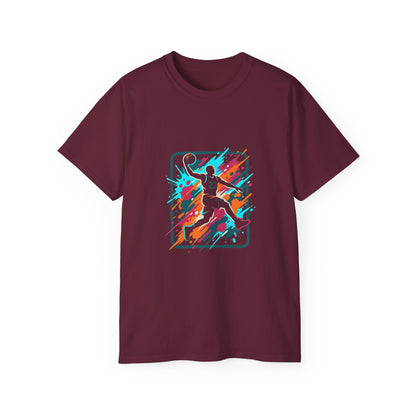 Abstract Basketball Player Tee | Colorful Silhouette Court Art
