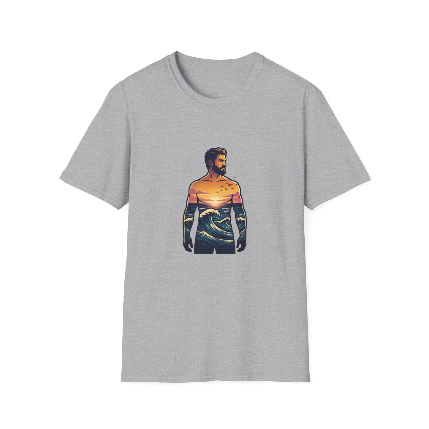 Sunset Surf Silhouette T-Shirt | Ocean Wave Man Tricou Personalizat Gildan 64000 – Bumbac Premium, Fit Modern & Confort Zilnic