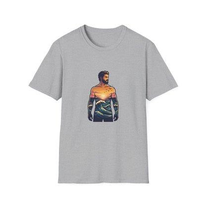Sunset Surf Silhouette T-Shirt | Ocean Wave Man Tricou Personalizat Gildan 64000 – Bumbac Premium, Fit Modern & Confort Zilnic