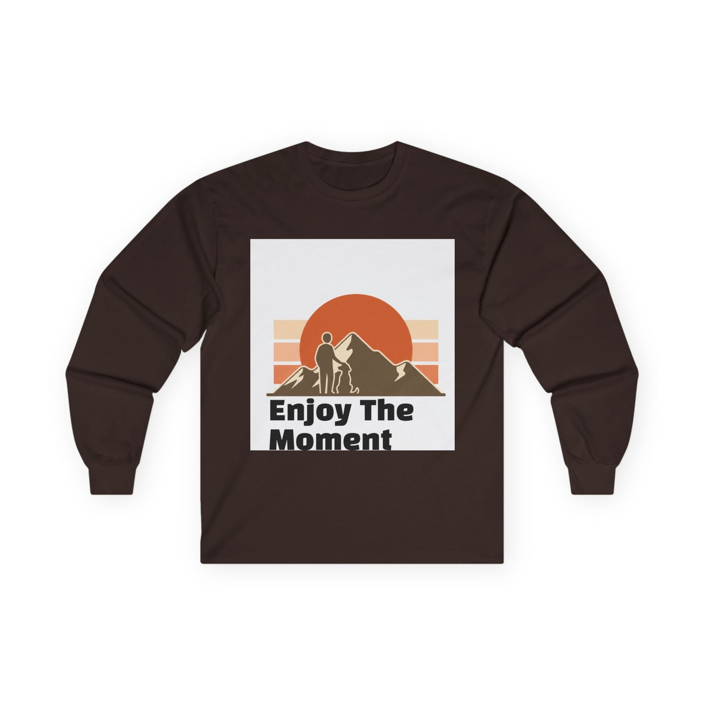 Long Sleeve Tee — "Enjoy The Moment" Retro Sunset Hiking Shirt