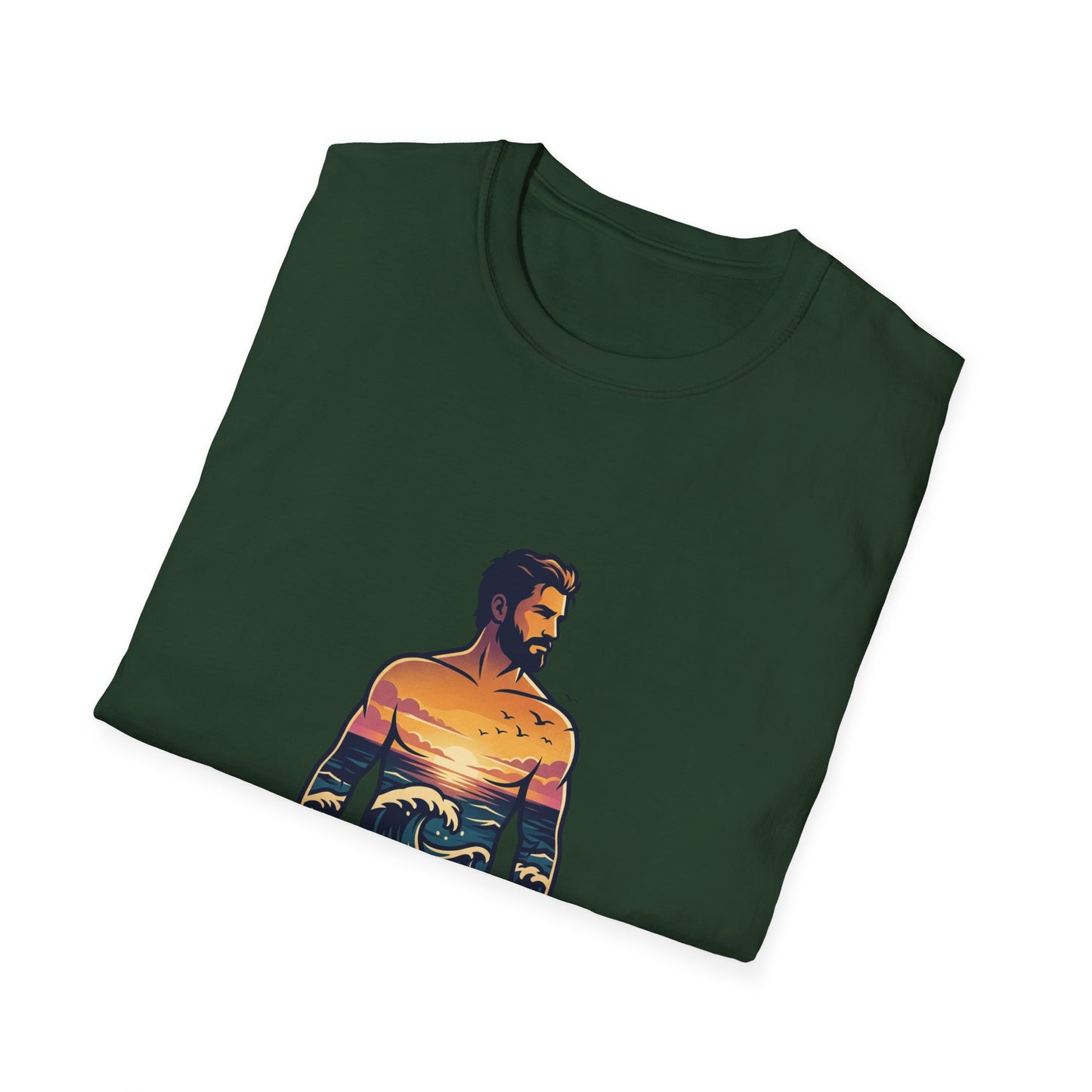 Sunset Surf Silhouette T-Shirt | Ocean Wave Man Tricou Personalizat Gildan 64000 – Bumbac Premium, Fit Modern & Confort Zilnic