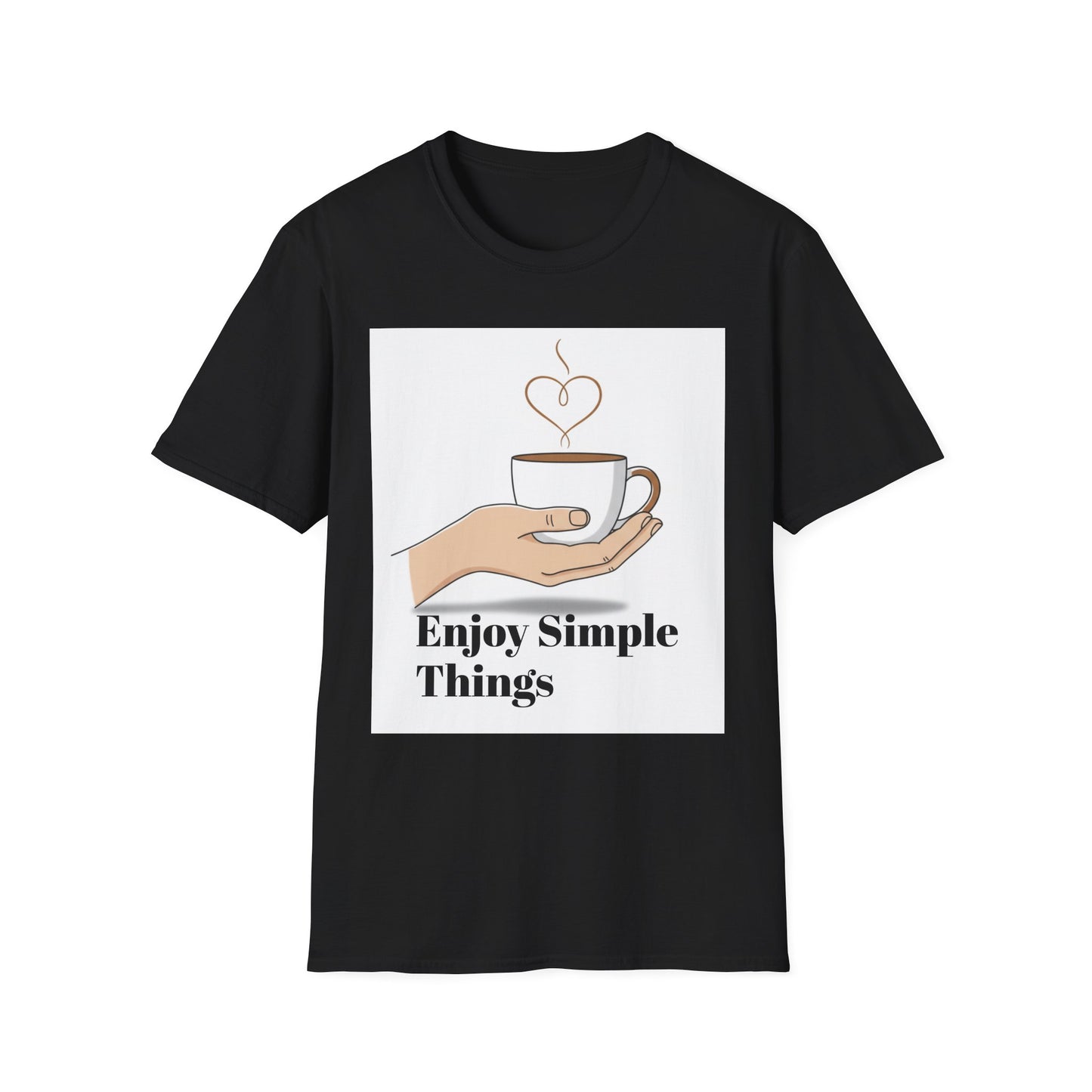 Enjoy Simple Things Coffee Cup T-Shirt | Minimalist Hand Illustration