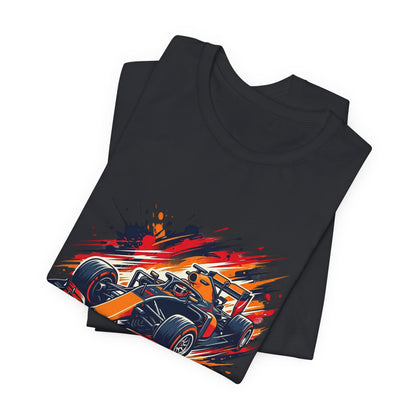 Orange Race Car Tee | Formula Racing Graphic T-ricou Personalizat Formula Racing Red Storm | Bella Canvas® 3001 100% Bumbac Premium Unisex