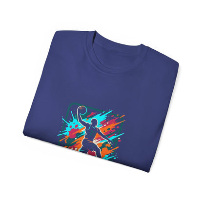 Abstract Basketball Player Tee | Colorful Silhouette Court Art