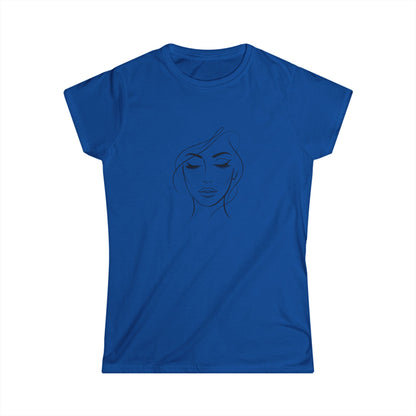Minimal Line Art Woman Face Tee | Feminine Portrait Tricou Damă Softstyle Premium 100% Bumbac – Tricou Feminin Modern cu Design Elegant și Confort Premium