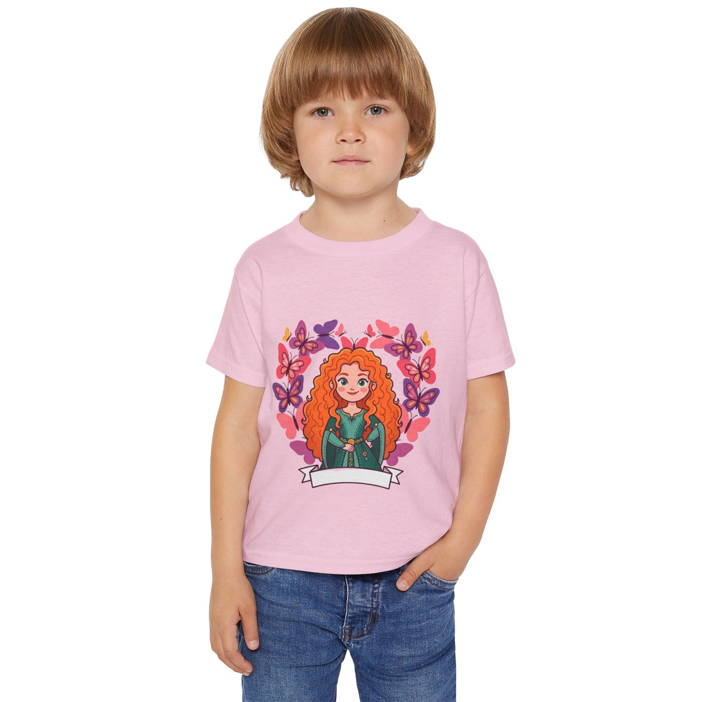 Redheaded Princess Illustration Toddler T-shirt | Floral Heart Tricou Copii Premium 100% Bumbac – Confortabil, Colorat & Perfect pentru Personalizare