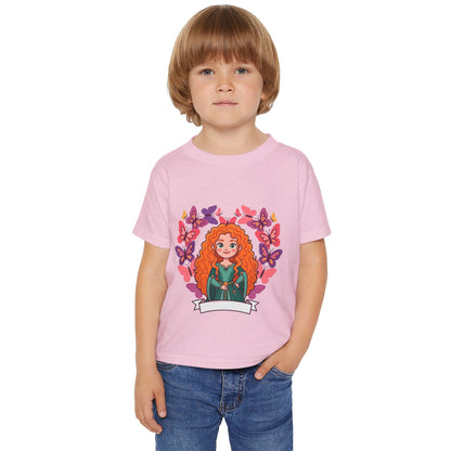 Redheaded Princess Illustration Toddler T-shirt | Floral Heart Tricou Copii Premium 100% Bumbac – Confortabil, Colorat & Perfect pentru Personalizare