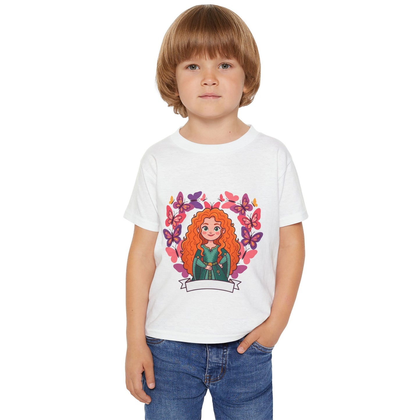 Redheaded Princess Illustration Toddler T-shirt | Floral Heart Tricou Copii Premium 100% Bumbac – Confortabil, Colorat & Perfect pentru Personalizare