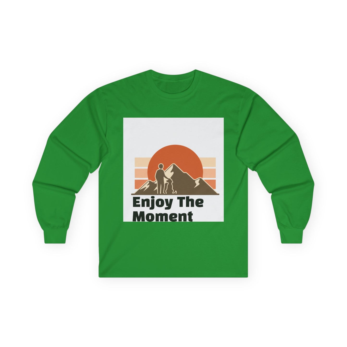 Long Sleeve Tee — "Enjoy The Moment" Retro Sunset Hiking Shirt