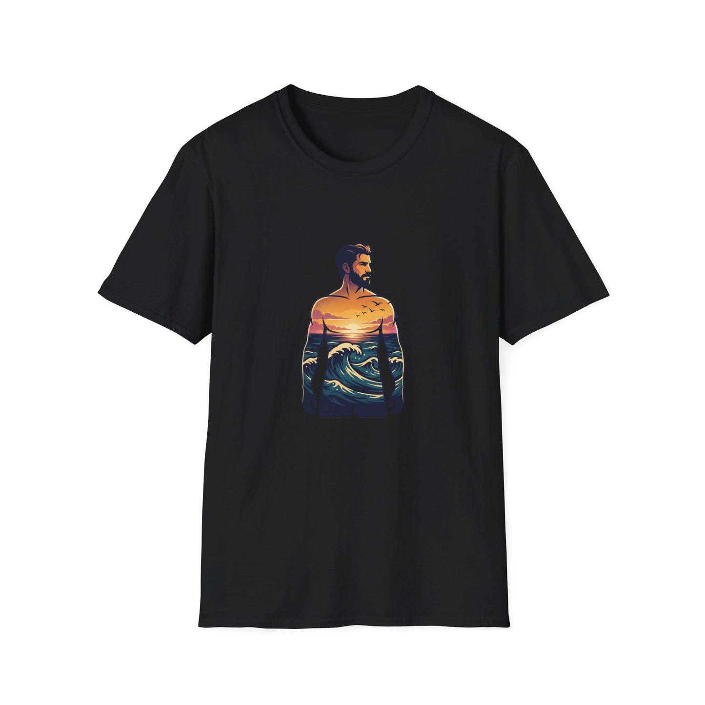 Sunset Surf Silhouette T-Shirt | Ocean Wave Man Tricou Personalizat Gildan 64000 – Bumbac Premium, Fit Modern & Confort Zilnic