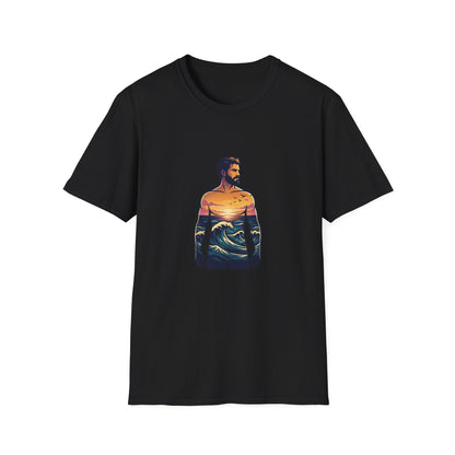 Sunset Surf Silhouette T-Shirt | Ocean Wave Man Tricou Personalizat Gildan 64000 – Bumbac Premium, Fit Modern & Confort Zilnic