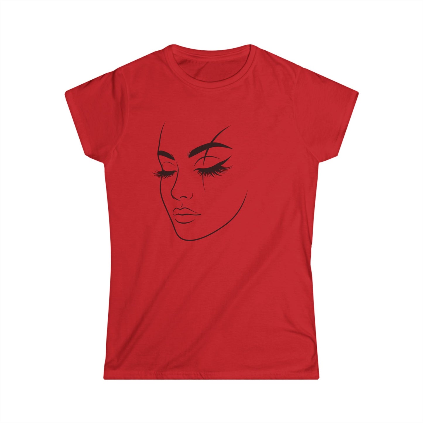 Minimal Line Art Female Face Tee | Fashion Portrait ShirtTricou Damă Softstyle Premium 100% Bumbac – Tricou Feminin Modern cu Design Elegant și Confort Premium