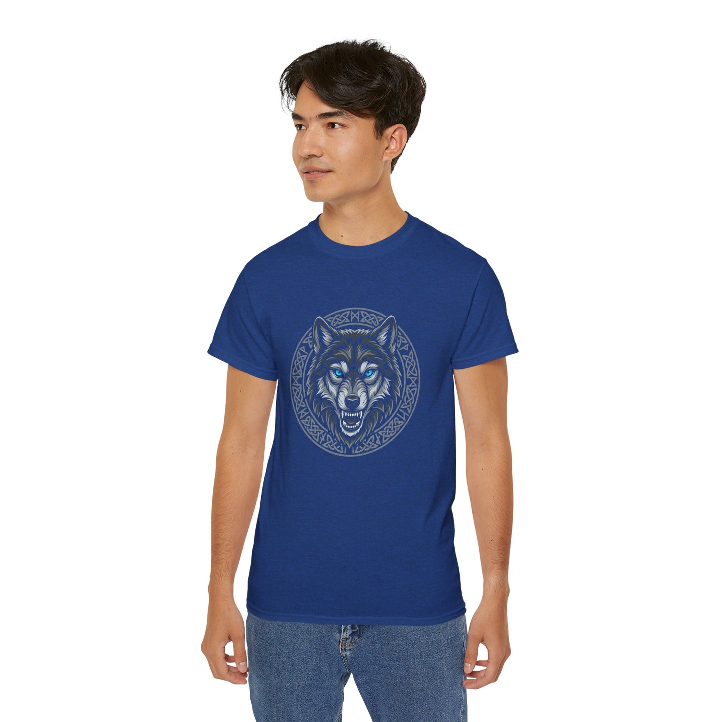 Tricou Lup Unisex Gildan 2000 – Wolf Design Shirt, Nordic Style Tee, Tricou Masculin Puternic, Cadou pentru Iubitori de Lupi