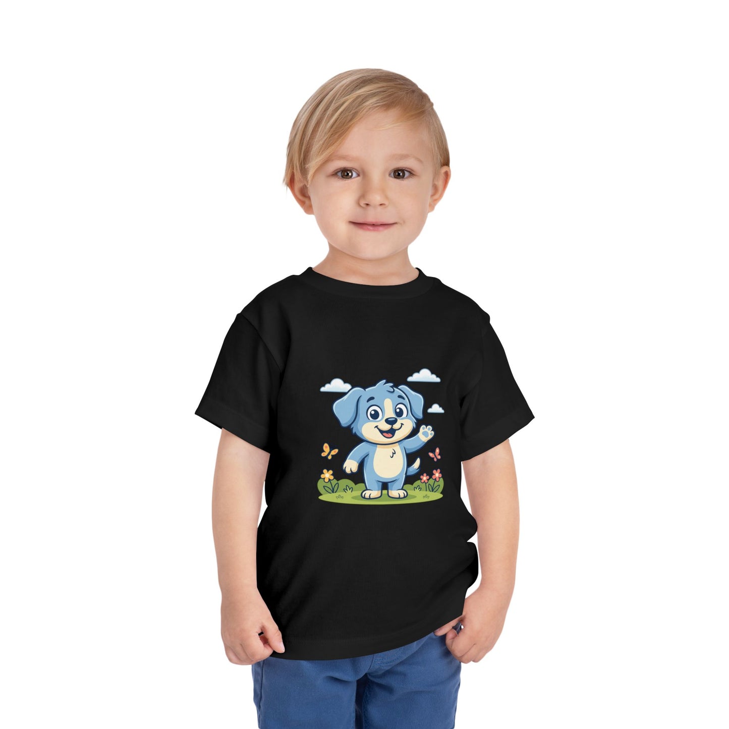 Blue Puppy Cartoon Toddler Tee | Cute Dog IllustrationTricou Personalizat Copii Bella Canvas® – 100% Bumbac Premium pentru Băieți și Fetițe 2T–5T | Tricou Personalizat Confortabil și Colorat