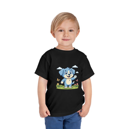Blue Puppy Cartoon Toddler Tee | Cute Dog IllustrationTricou Personalizat Copii Bella Canvas® – 100% Bumbac Premium pentru Băieți și Fetițe 2T–5T | Tricou Personalizat Confortabil și Colorat