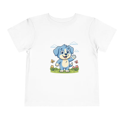 Blue Puppy Cartoon Toddler Tee | Cute Dog IllustrationTricou Personalizat Copii Bella Canvas® – 100% Bumbac Premium pentru Băieți și Fetițe 2T–5T | Tricou Personalizat Confortabil și Colorat