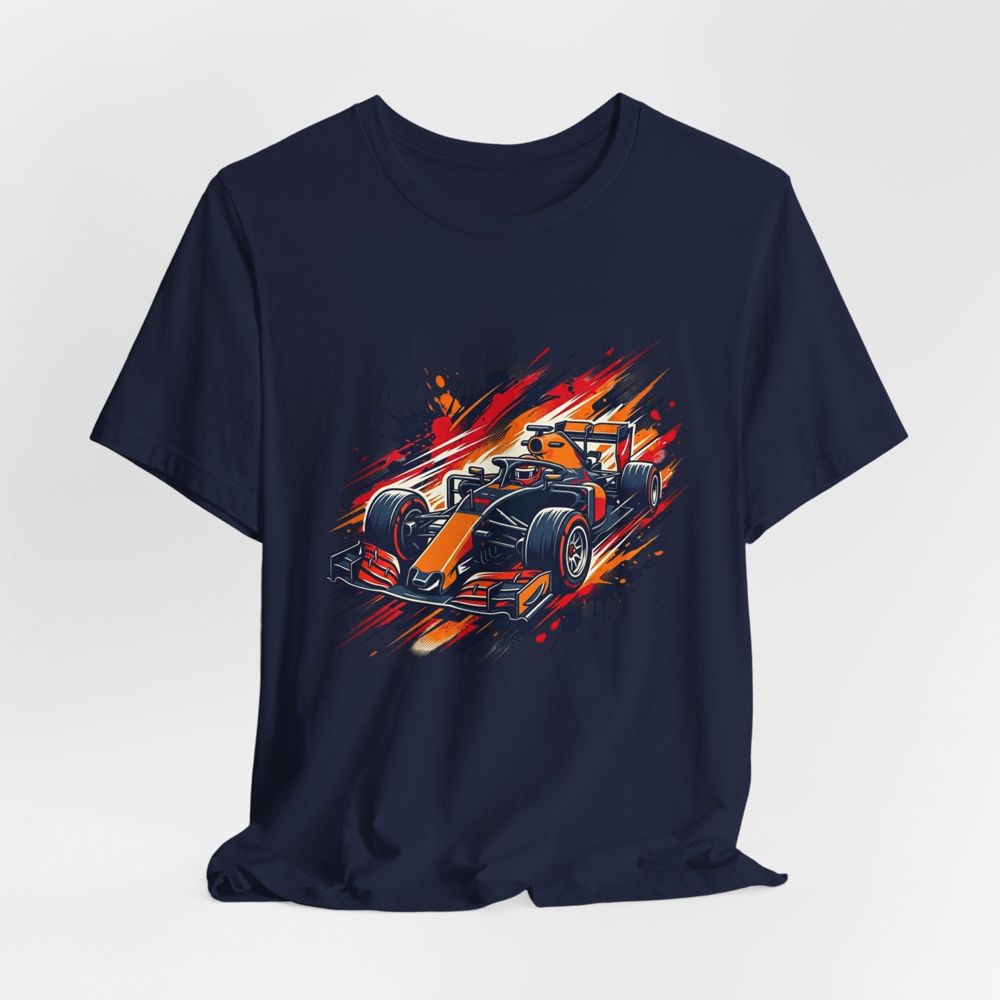 Orange Race Car Tee | Formula Racing Graphic T-ricou Personalizat Formula Racing Red Storm | Bella Canvas® 3001 100% Bumbac Premium Unisex
