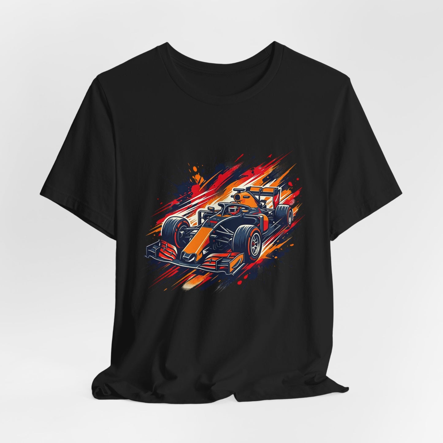 Orange Race Car Tee | Formula Racing Graphic T-ricou Personalizat Formula Racing Red Storm | Bella Canvas® 3001 100% Bumbac Premium Unisex