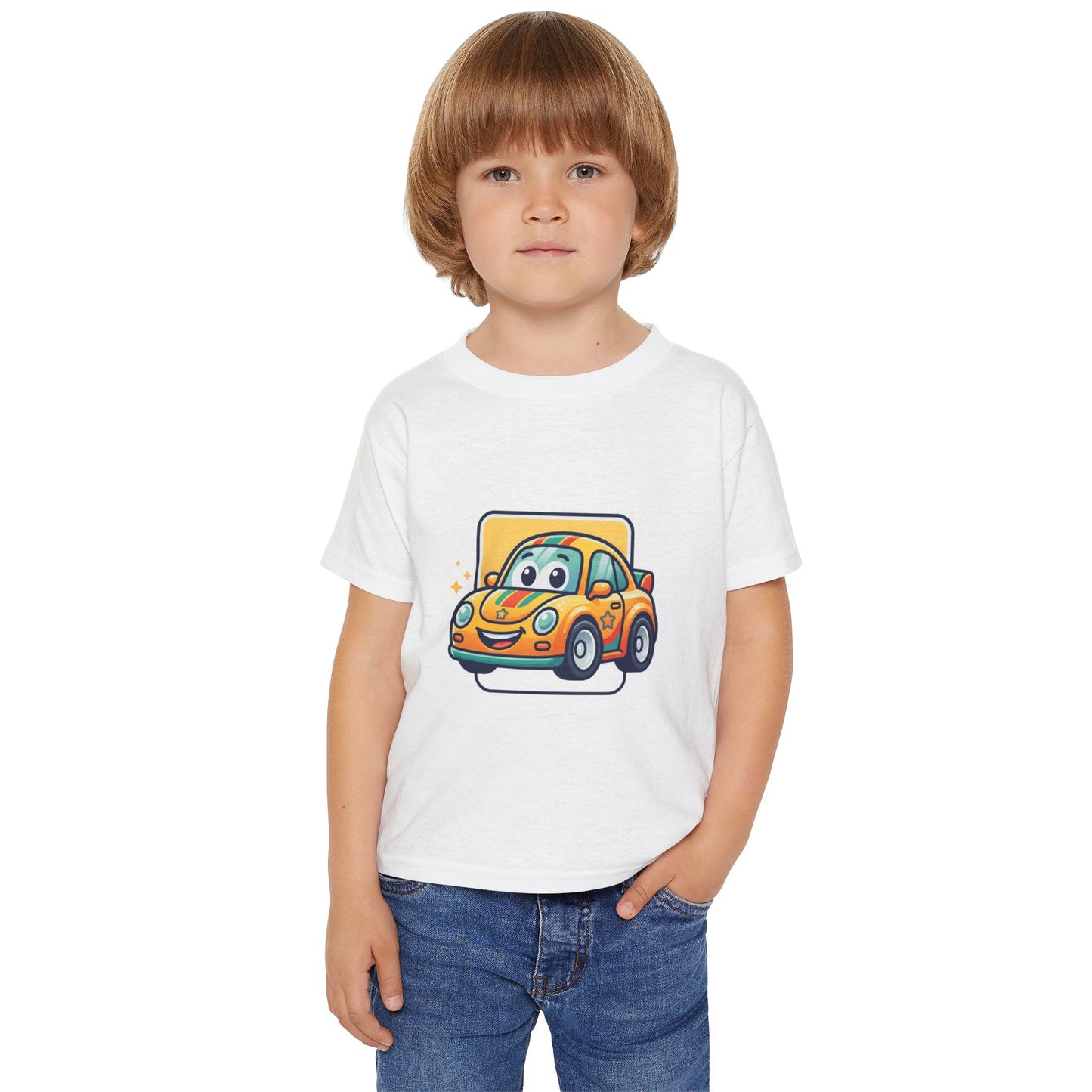 Smiling Cartoon Car Toddler T-shirt | Cute Vehicle Kids Tricou Personalizat Copii Gildan Heavy Cotton™ 100% Bumbac – Tricou Premium pentru Copii 2–6 Ani cu Imprimeu Colorat
