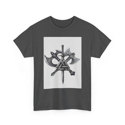 Valknut Viking Axe and Sword T-Shirt | Norse Rune Knotback Tee