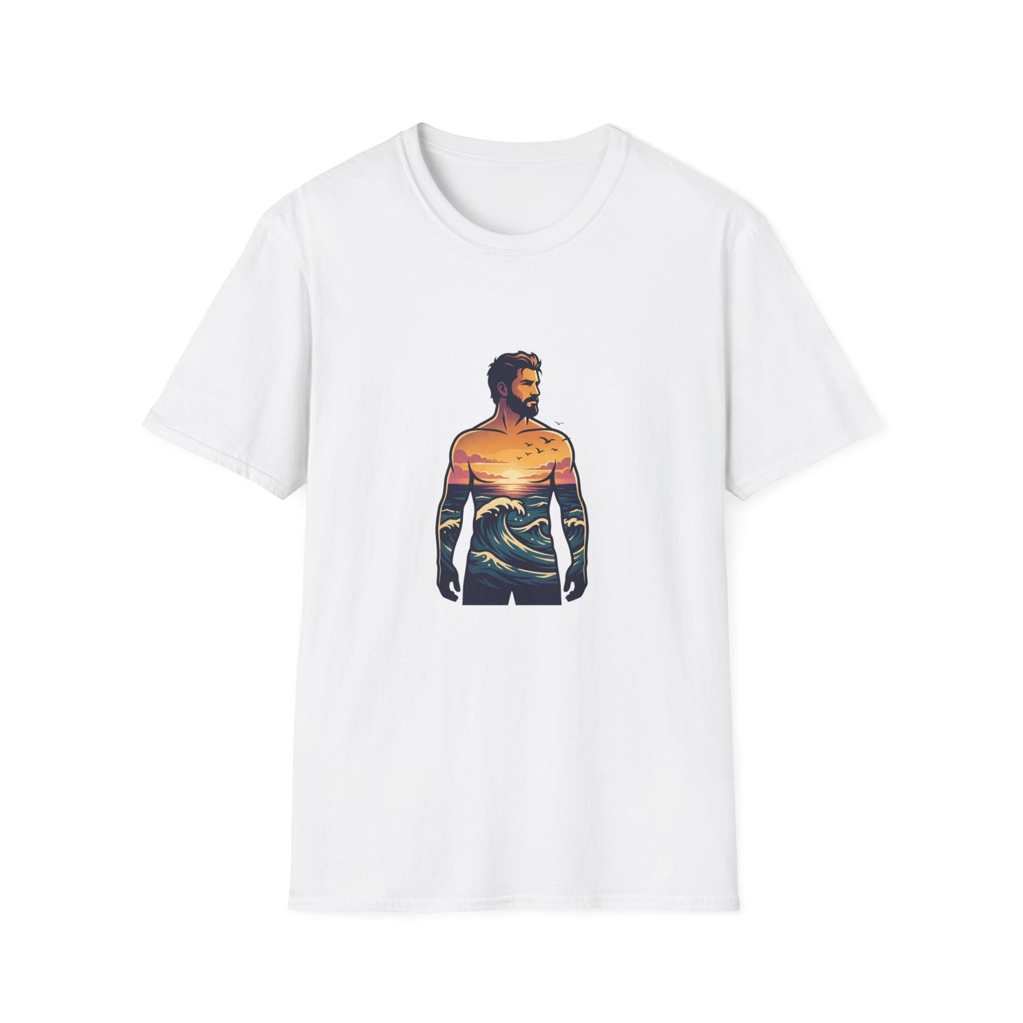 Sunset Surf Silhouette T-Shirt | Ocean Wave Man Tricou Personalizat Gildan 64000 – Bumbac Premium, Fit Modern & Confort Zilnic