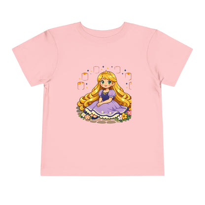 Long-Haired Princess Sitting Tee | Cute Fairy Tale Toddler ShirtTricou Personalizat Fetițe Prințesă cu Păr Blond | 100% Bumbac Premium Bella Canvas® 2T–5T
