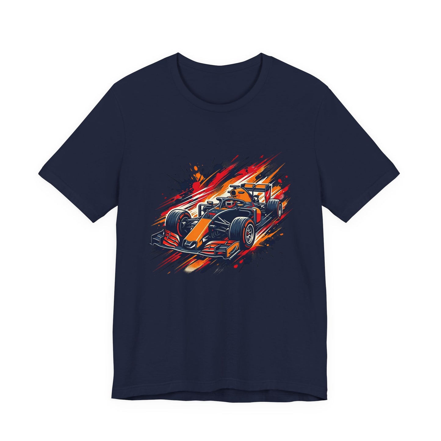 Orange Race Car Tee | Formula Racing Graphic T-ricou Personalizat Formula Racing Red Storm | Bella Canvas® 3001 100% Bumbac Premium Unisex