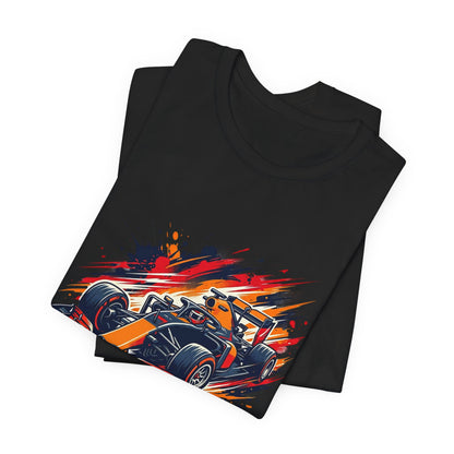 Orange Race Car Tee | Formula Racing Graphic T-ricou Personalizat Formula Racing Red Storm | Bella Canvas® 3001 100% Bumbac Premium Unisex