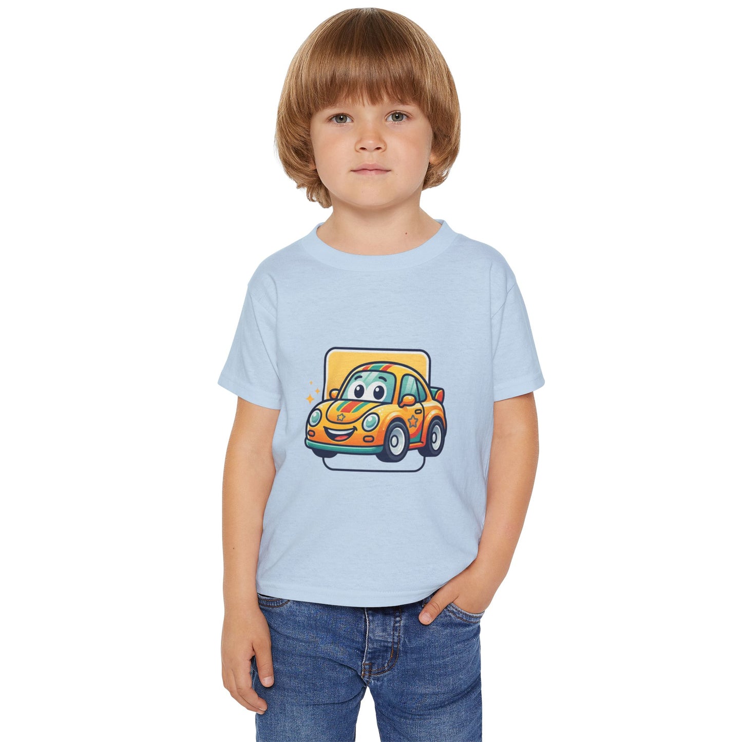 Smiling Cartoon Car Toddler T-shirt | Cute Vehicle Kids Tricou Personalizat Copii Gildan Heavy Cotton™ 100% Bumbac – Tricou Premium pentru Copii 2–6 Ani cu Imprimeu Colorat