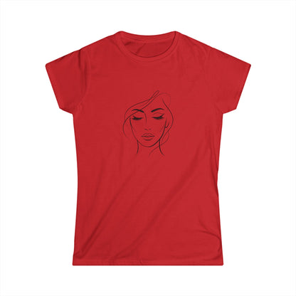 Minimal Line Art Woman Face Tee | Feminine Portrait Tricou Damă Softstyle Premium 100% Bumbac – Tricou Feminin Modern cu Design Elegant și Confort Premium