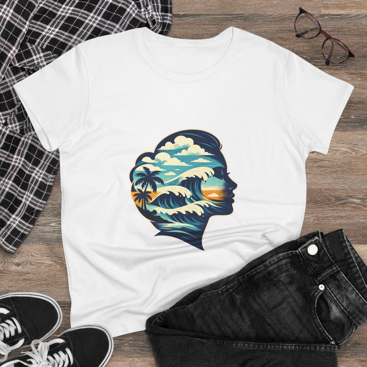 Tropical Surf Silhouette Tee | Sunset Palm Waves Beach SceneTricou Personalizat Premium 100% Bumbac – Confort, Durabilitate și Stil Modern
