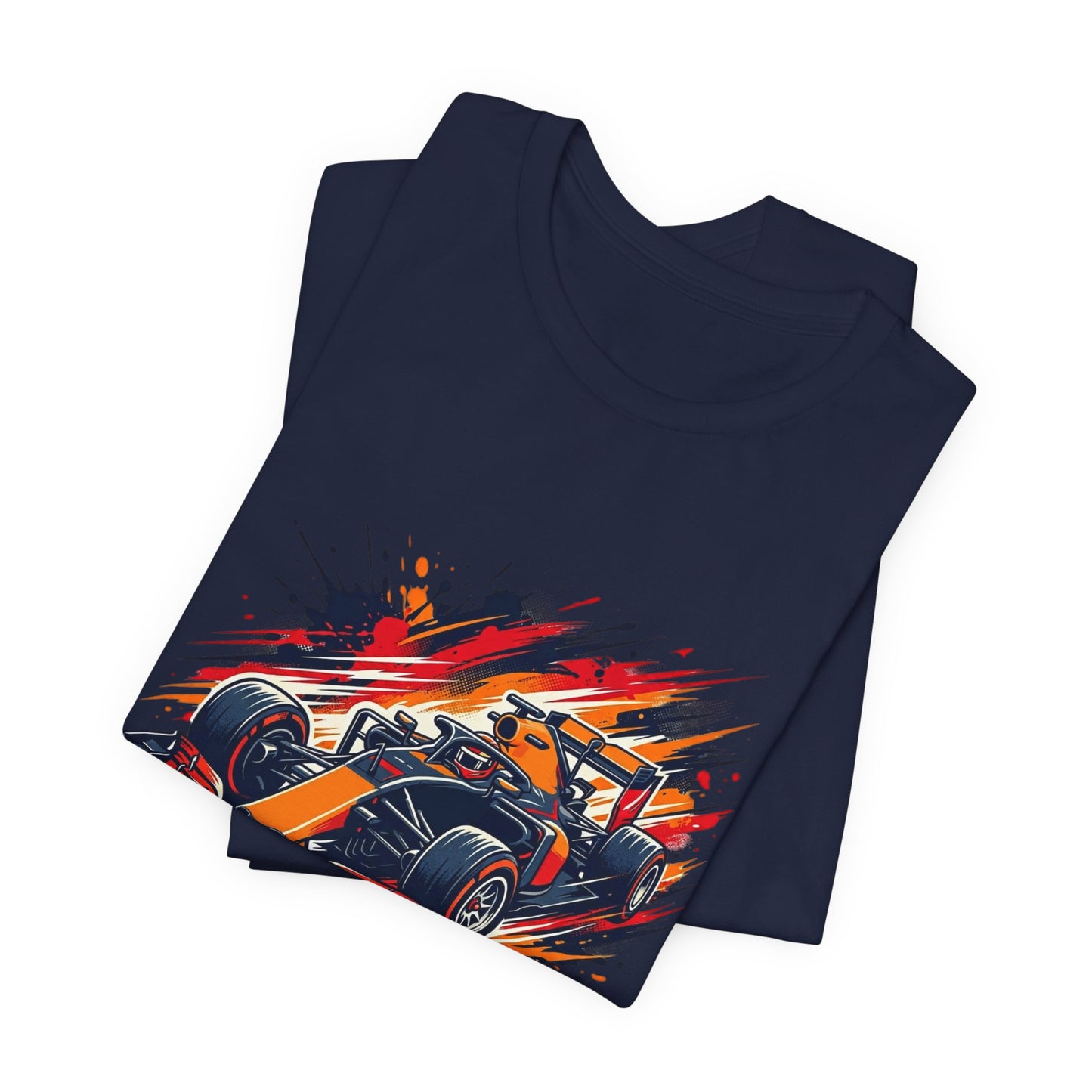 Orange Race Car Tee | Formula Racing Graphic T-ricou Personalizat Formula Racing Red Storm | Bella Canvas® 3001 100% Bumbac Premium Unisex