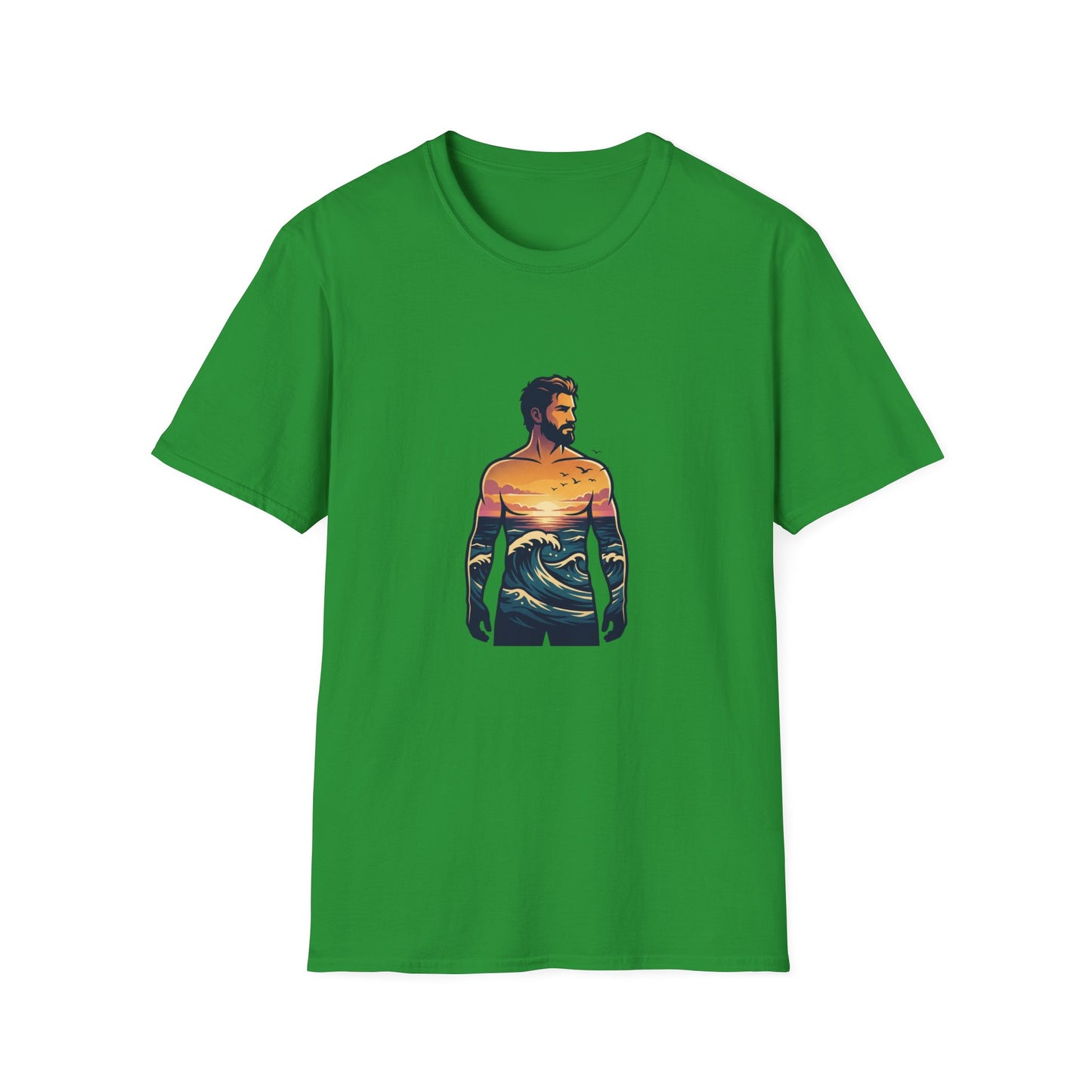 Sunset Surf Silhouette T-Shirt | Ocean Wave Man Tricou Personalizat Gildan 64000 – Bumbac Premium, Fit Modern & Confort Zilnic