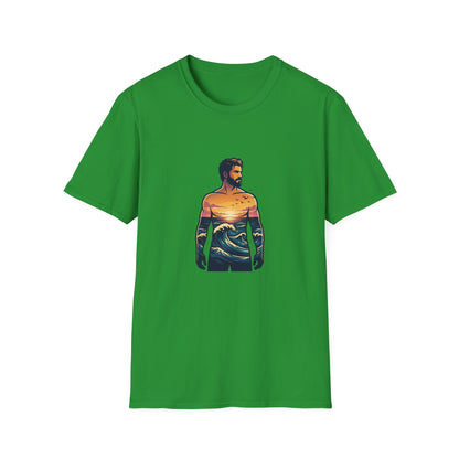 Sunset Surf Silhouette T-Shirt | Ocean Wave Man Tricou Personalizat Gildan 64000 – Bumbac Premium, Fit Modern & Confort Zilnic