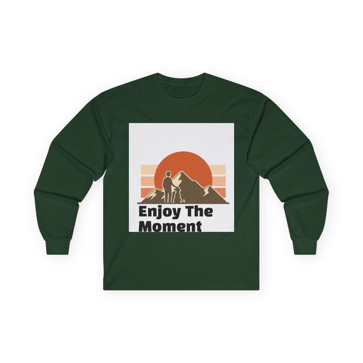 Long Sleeve Tee — "Enjoy The Moment" Retro Sunset Hiking Shirt