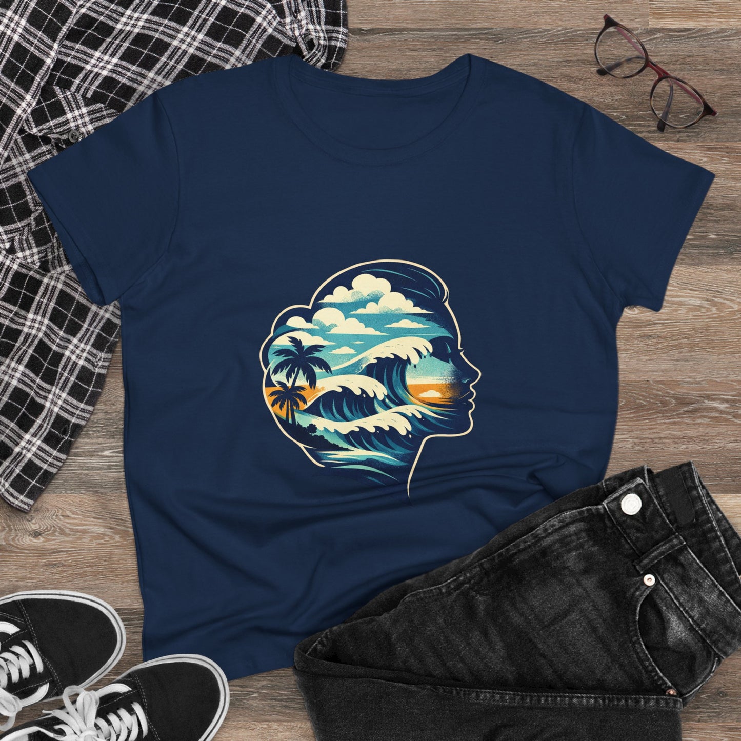 Tropical Surf Silhouette Tee | Sunset Palm Waves Beach SceneTricou Personalizat Premium 100% Bumbac – Confort, Durabilitate și Stil Modern