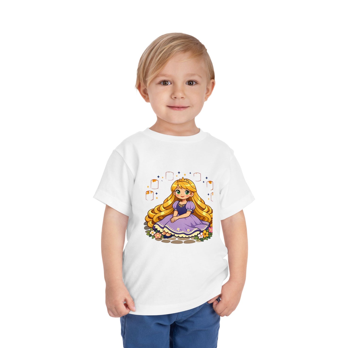 Long-Haired Princess Sitting Tee | Cute Fairy Tale Toddler ShirtTricou Personalizat Fetițe Prințesă cu Păr Blond | 100% Bumbac Premium Bella Canvas® 2T–5T