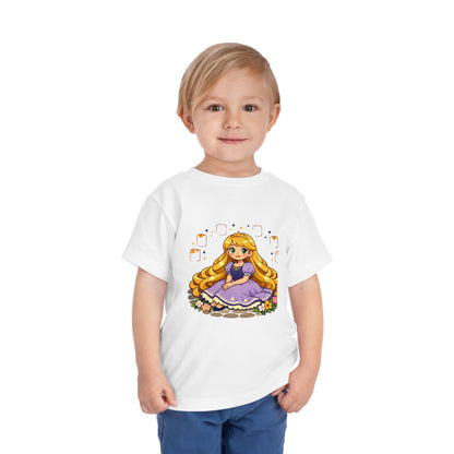 Long-Haired Princess Sitting Tee | Cute Fairy Tale Toddler ShirtTricou Personalizat Fetițe Prințesă cu Păr Blond | 100% Bumbac Premium Bella Canvas® 2T–5T