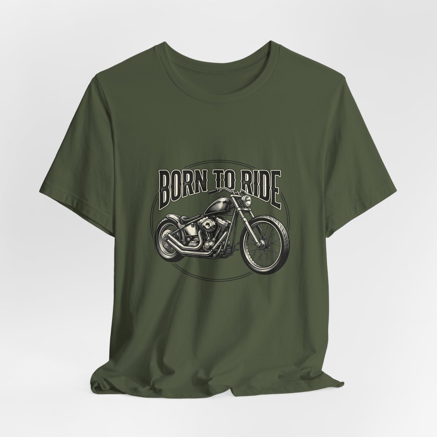 Born to Ride Motorcycle Tee | Vintage Chopper Graphic T-Tricou Personalizat Bella Canvas 3001 Unisex – 100% Bumbac Premium, Tricou Modern pentru Femei și Bărbați