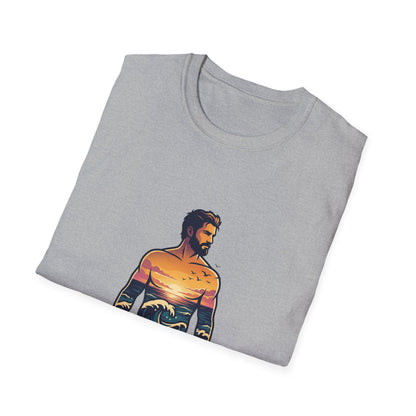 Sunset Surf Silhouette T-Shirt | Ocean Wave Man Tricou Personalizat Gildan 64000 – Bumbac Premium, Fit Modern & Confort Zilnic