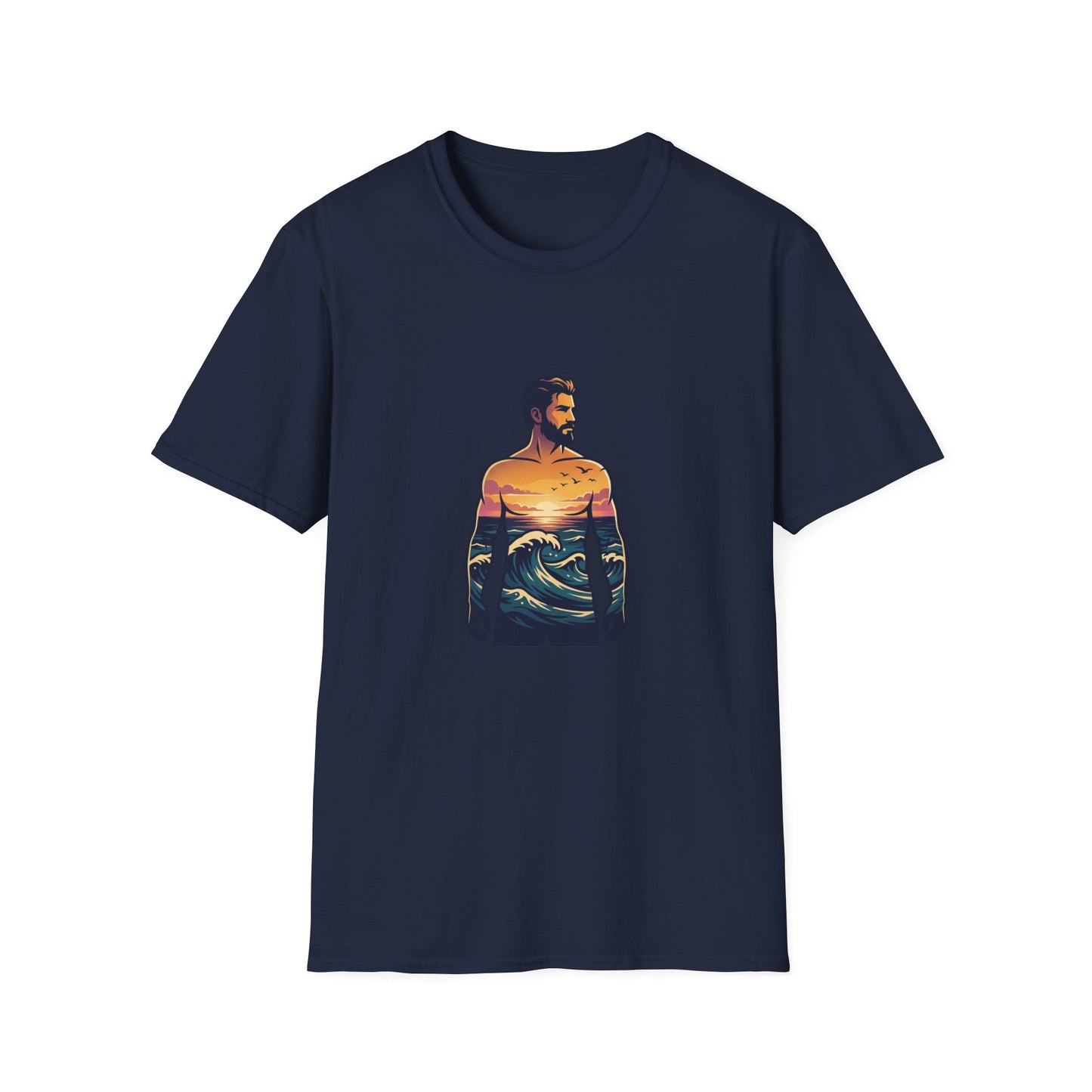 Sunset Surf Silhouette T-Shirt | Ocean Wave Man Tricou Personalizat Gildan 64000 – Bumbac Premium, Fit Modern & Confort Zilnic