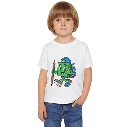 Back-to-School Cartoon Backpack Character Toddler T-shirt | Pencil Walking Kids ShirtTricou Personalizat pentru Băieți cu Aventurier Cartoon | 100% Bumbac Premium pentru Copii