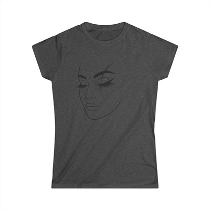 Minimal Line Art Female Face Tee | Fashion Portrait ShirtTricou Damă Softstyle Premium 100% Bumbac – Tricou Feminin Modern cu Design Elegant și Confort Premium