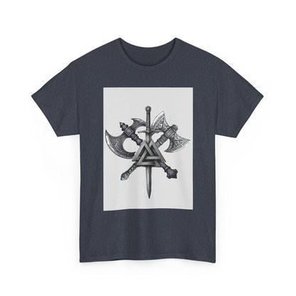 Valknut Viking Axe and Sword T-Shirt | Norse Rune Knotback Tee