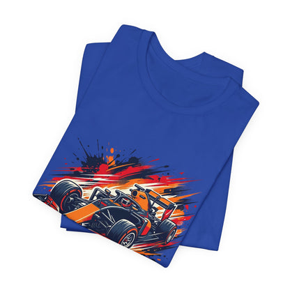 Orange Race Car Tee | Formula Racing Graphic T-ricou Personalizat Formula Racing Red Storm | Bella Canvas® 3001 100% Bumbac Premium Unisex
