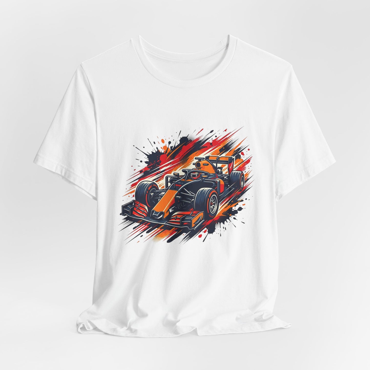 Orange Race Car Tee | Formula Racing Graphic T-ricou Personalizat Formula Racing Red Storm | Bella Canvas® 3001 100% Bumbac Premium Unisex