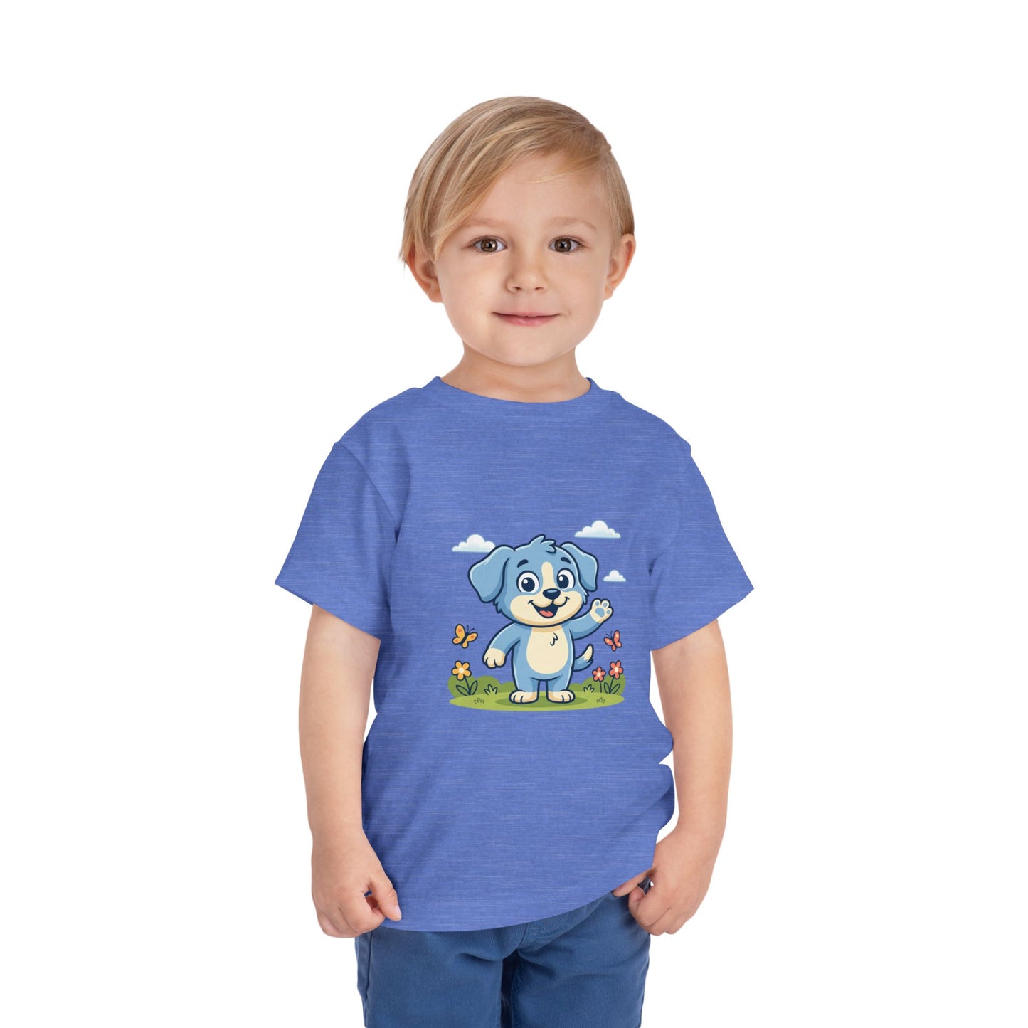 Blue Puppy Cartoon Toddler Tee | Cute Dog IllustrationTricou Personalizat Copii Bella Canvas® – 100% Bumbac Premium pentru Băieți și Fetițe 2T–5T | Tricou Personalizat Confortabil și Colorat